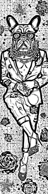 Free colorable bookmarks of a french bulldog sitting with crossed legs